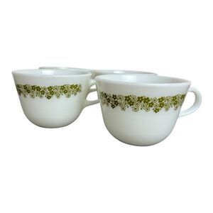 Pyrex Corelle Spring Blossom Crazy Daisy 4 Coffee Tea Cup Mugs Milk glass